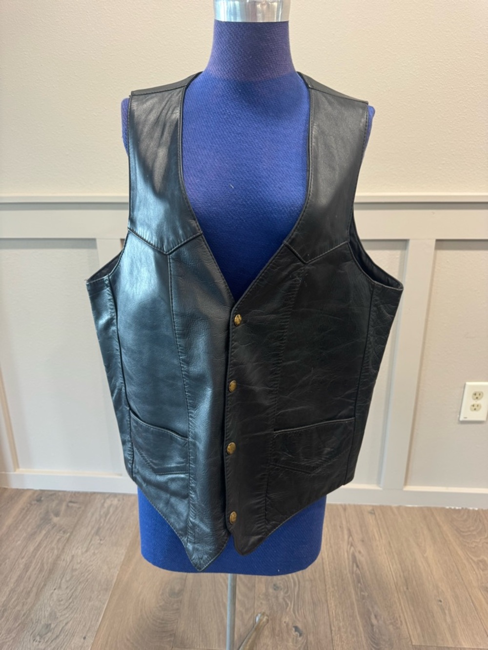 Men's Black Leather Button-Front Vest